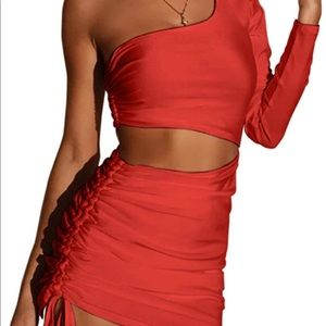 One Shoulder Sleeveless Cutout Ruched Bodycon Mini Club Dress